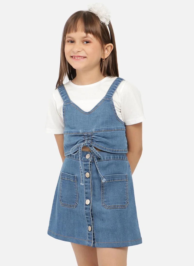 Nautinati Girls' Denim Top & Skirt with Button Closure